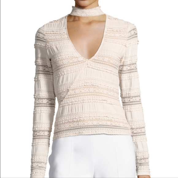 cinq a sept Tops - Cinq A Sept Cecily Lace Choker Long Sleeve V Neck